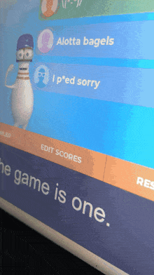 a computer screen shows a bowling game where the game is one to one