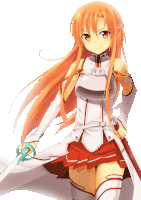 a girl with long red hair is holding a sword in her hand