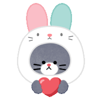 a cat in a bunny costume holds a heart