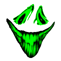 a drawing of a joker 's face with green teeth