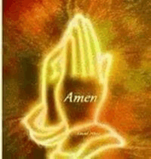 a painting of a praying hand with the words amen written on it .