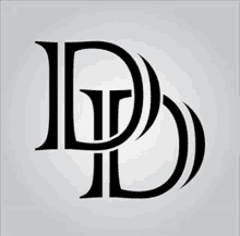 a black and white logo with the letter d on a grey background