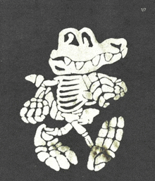 a drawing of a skeleton of a crocodile with the number 17 on the bottom