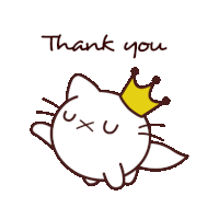 a cat with a crown on its head and the words thank you below it