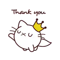 a cat with a crown on its head and the words thank you below it