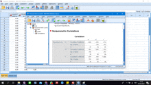 a computer screen shows a table of nonparametric correlations between x and y