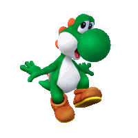 a green and white yoshi with brown boots on