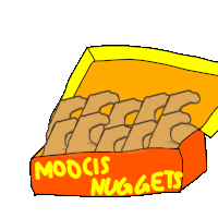 a box of modcis nuggets is shown in a cartoon style