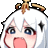 a cartoon girl with white hair and a star on her head is making a funny face .