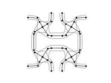 a black and white drawing of a circle with lines and dots