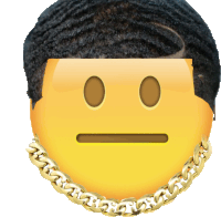 a yellow smiley face with a gold chain around its neck