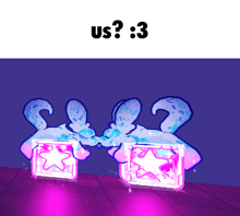 a cartoon drawing of two boxes with stars on them and the words " us ? : 3 "