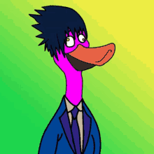 a cartoon of a pink duck wearing a suit