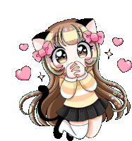 a drawing of a girl with a cat ear and hearts around her