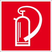 a red square with a white fire extinguisher icon on it