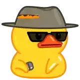 a yellow rubber duck is wearing a hat and sunglasses .