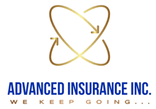 a logo for advanced insurance inc. with a heart and two arrows