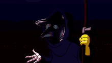 a cartoon drawing of a plague doctor with a hammer