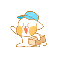 a cartoon cat is wearing a blue hat and carrying a box