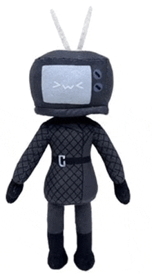 a stuffed animal with a tv head and antennas on it 's head .