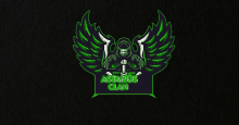 a logo for the astarius clan with a skull and wings