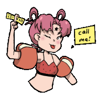 a cartoon drawing of a girl holding a sign that says " call me "