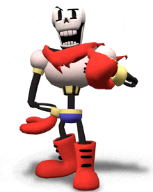 a cartoon skeleton with a scarf around his neck and boots