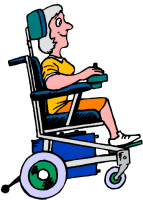 a cartoon of a woman in a wheelchair with a remote control