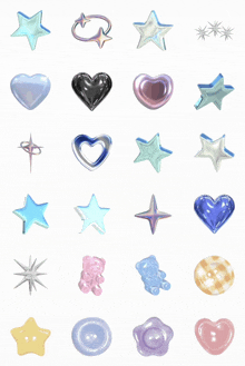 a bunch of different shapes including hearts and stars