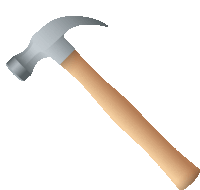 a hammer with a wooden handle is against a white background