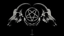 two goat skulls are surrounded by a pentagram and a cross .