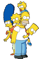 a cartoon of homer simpson carrying bart simpson and marge simpson on his shoulders