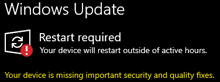 a windows update message that says restart required your device will restart outside of active hours