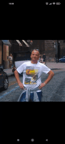 a man wearing a t-shirt that says new york