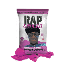 a bag of rap snacks with a picture of a man on it