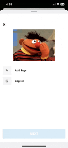 a screenshot of ernie from sesame street being added to a photo