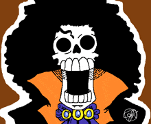 a drawing of a skeleton with a necklace that says 000 on it