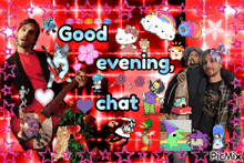 a man playing a guitar with the words " good evening chat "