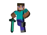 a minecraft character holds a diamond sword in his right hand