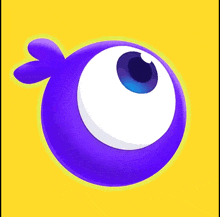 a purple ball with a white eye and a yellow background