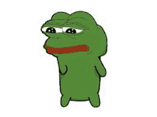 a cartoon frog with a sad face is standing on its hind legs .