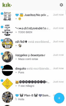 a screenshot of a messaging app called kik shows a list of messages