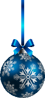 a blue ornament with snowflakes and a blue bow