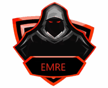 a logo that says emre on it with a hooded figure