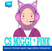 a cartoon illustration of a woman wearing headphones with the words cs miggi pink on the bottom