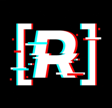 the letter r is displayed in a glitch effect on a black background