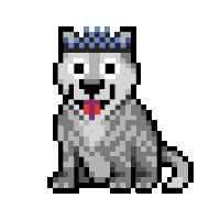 a pixel art of a husky dog wearing a crown