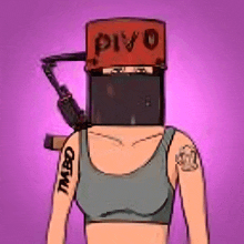 a cartoon drawing of a woman with a tattoo on her arm and a hat that says pivo