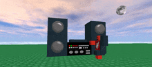 a computer generated image of a speaker system with a banner that says ' rock ' on it