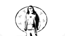 a black and white drawing of a man standing in a circle